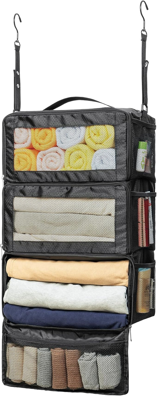 Suitcase Organizer, Travel Luggage Organizer Hanging Shelves Packing Cube Closet/Collapsible Portable Travel Organizer for Carry-on