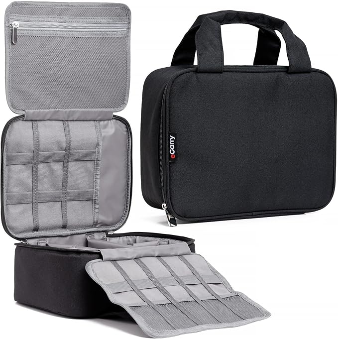 Electronics Organizer Case - Multi-Layer Full Flat Opening With Compartments and Pockets - Cord Organizer for Accessories, Cables, Electronics Travel