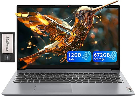 Lenovo Ideapad 1 15.6" HD Anti-Glare Laptop, Intel Celeron N4500, 12GB RAM, 672GB Storage(512GB SSD+160GB Docking Station Set), Intel UHD Graphics, Num Pad, Webcam, Win 11s, Grey