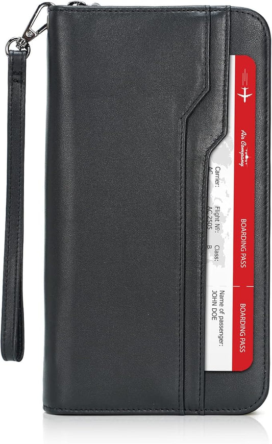 Polare Full Grain Leather Family Travel Passport Wallet and Documents Organizer RFID Blocking Case Holder Fits 6 Passports for Men and Women