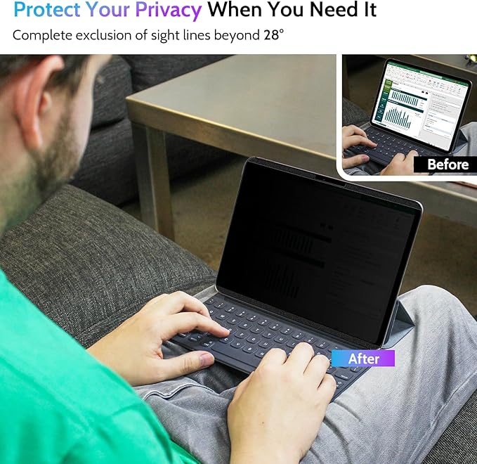 Magnetic Privacy Screen Protector for iPad Air 11 Inch 2024/2025 (M2/M3, 6th/7th Gen), Removable Anti Blue Light Glare Spy Private Filter, High Sensitive Bubble-Free Black Security Screen