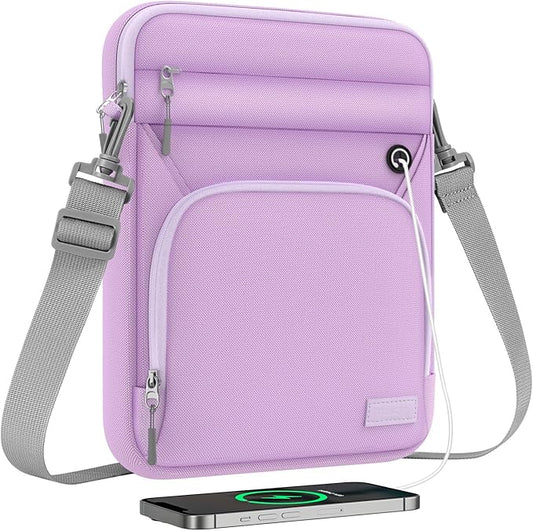MoKo 9-11 Inch Tablet Sleeve Bag, Fits 11 inch iPad Air M3, iPad A16 2025, Pro 11 M4, 10/9/8/7th, Tab S8/S9 11, Multifunctional Bag with Shoulder and Headphone Port, Purple