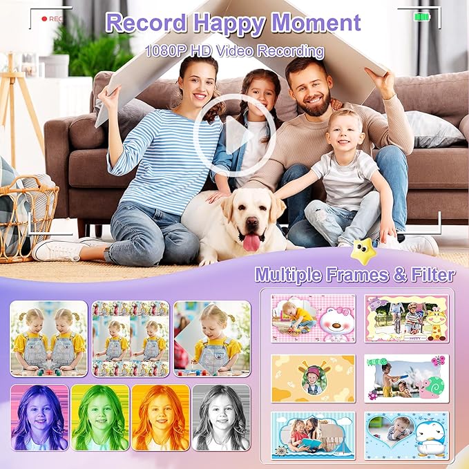 Kids Instant Print Camera - Christmas Birthday Gifts for Girls Boys, Instant Cameras That Print Photos for 4 5 6 7 8 9 10 Year Old Girl Birthday Gift with 32GB SD Card