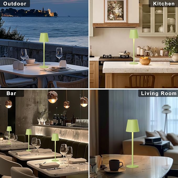 Kakanuo Yellow Green Cordless Table Lamps, Rechargeable Lamp, Battery Operated Lamps, Touch Control Table Lamps, 3 Color Temperature, Stepless Dimmable, LED Portable Wireless Battery Lamp, Set of 2