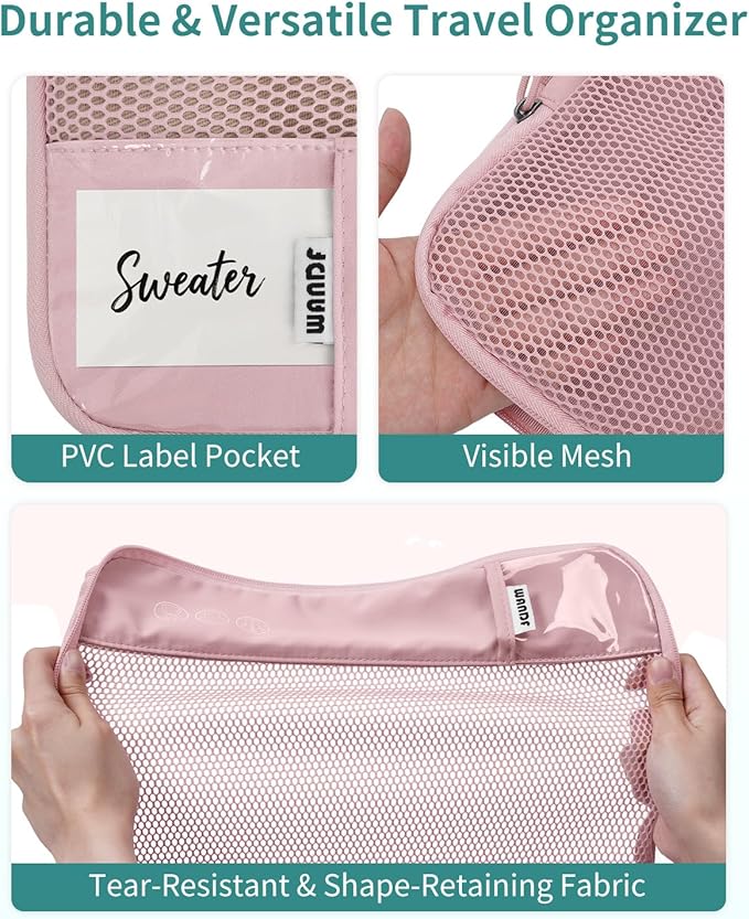 WANDF 7 Set Compression Packing Cubes for Travel, Shirt Folder for Wrinkle-Free, Suitcase Organizer Bags Set for Carry-On Checked Luggage Duffle Bag Women Men(Pink)