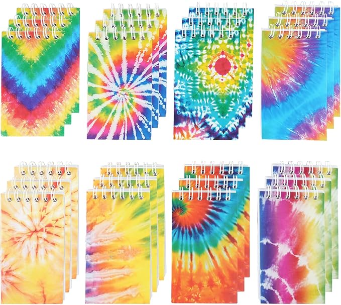 OZIO 24PCS Mini Tie Dye Notepads Tie Dye Party Favors Art Party Spiral Pocket Notebooks Fun Coil Mini Notepads for Kids Teacher Classroom Supplies Bag Fillers Birthday Party Favors, 8 Style (24)