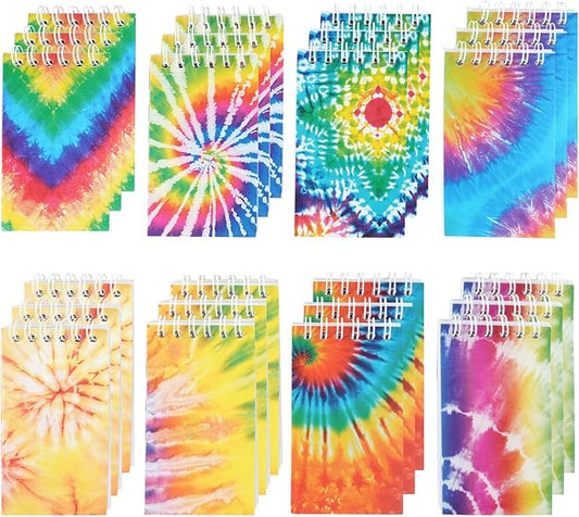 OZIO 24PCS Mini Tie Dye Notepads Tie Dye Party Favors Art Party Spiral Pocket Notebooks Fun Coil Mini Notepads for Kids Teacher Classroom Supplies Bag Fillers Birthday Party Favors, 8 Style (24)