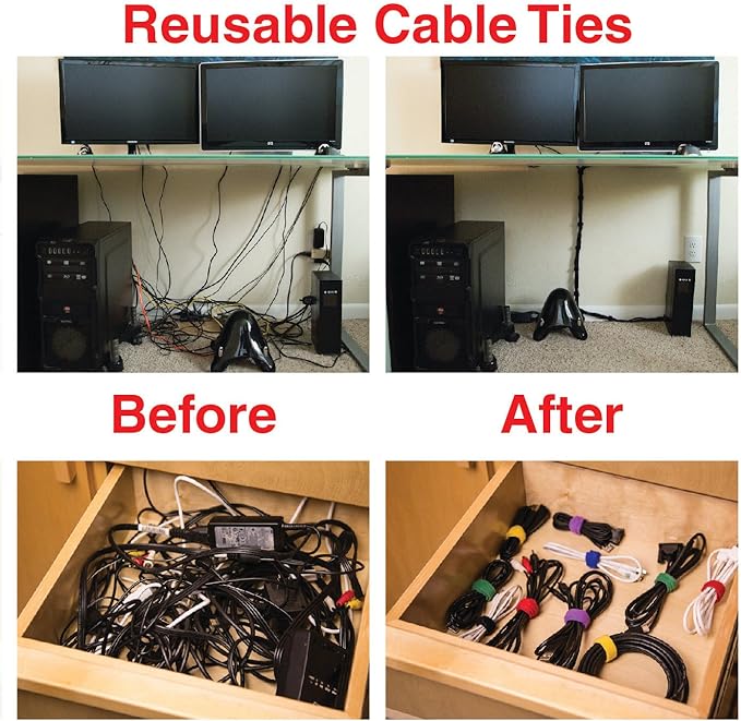 Desktop Cable Organizer, Weighted, No Bad Smell, Bundled with 4 Reusable Cable Ties (Black)