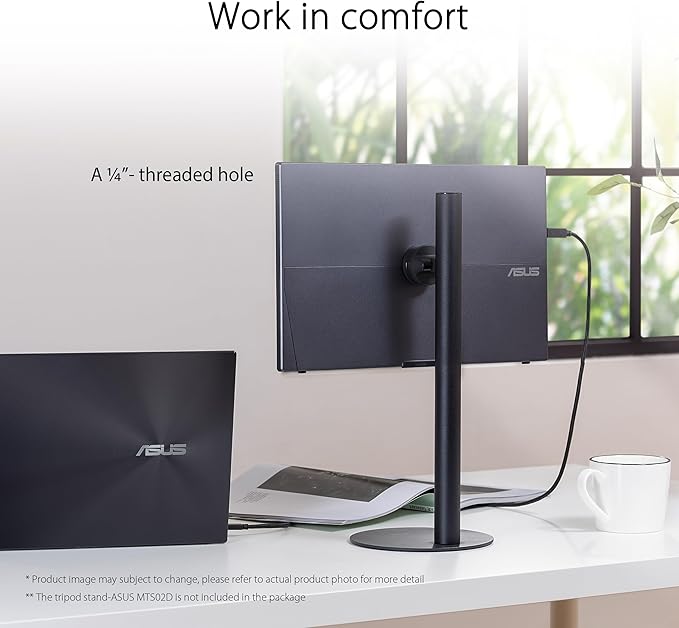 ASUS ZenScreen 15.6” 1080P Portable Monitor (MB16ACVR) - Full HD, IPS, Eye Care, Flicker Free, Blue Light Filter, Kickstand, USB-C Power Delivery, for Laptop, PC, Phone, Console