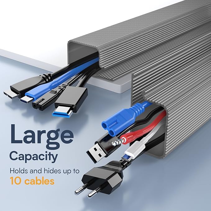 Delamu 2 Pack 15.7in Under Desk Cable Management, 2 Pack Safe Tidy Cable Management Under Desks for Home Office, Cord Organizer for Desk, Wire Organizer Kit, Grey