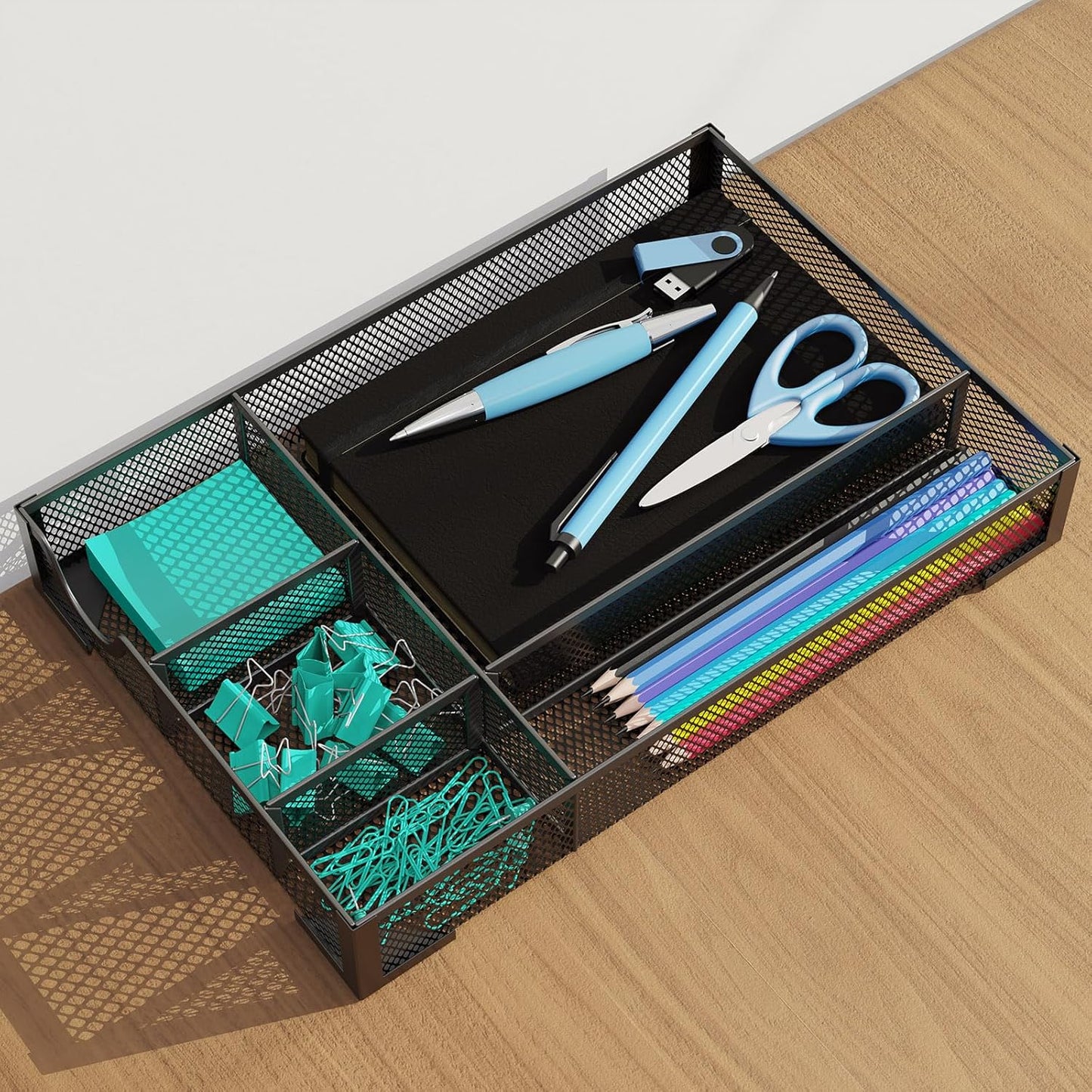 Desk Drawer Organizer, Office Desk Organizer Tray with 5 Dividers, Pen Pencil Drawer Organizer for Office Supplies, Desktop, Bathroom, Kitchen, Makeup, Vanity ﻿