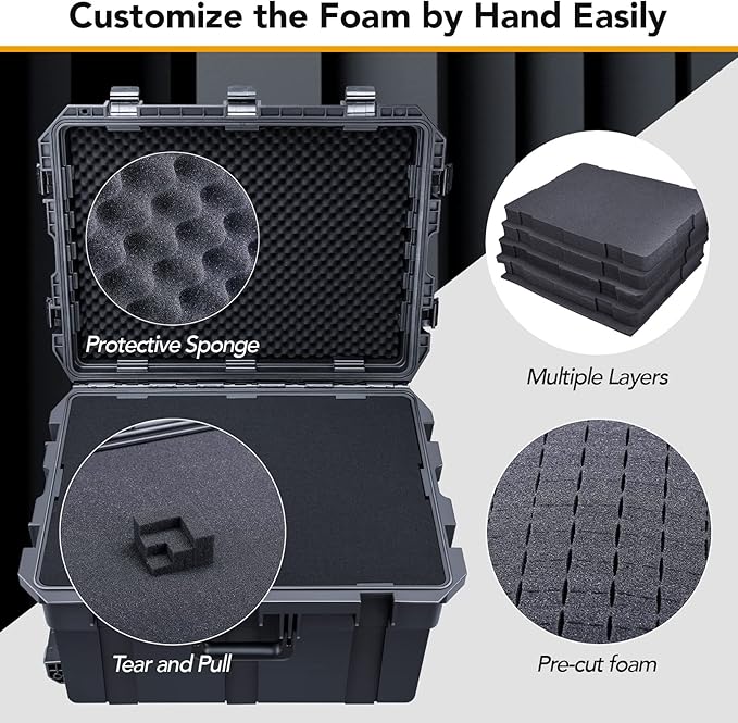 Lykus HC-6540 Large Waterproof Hard Case with Wheels and Customizable Foam, Interior Size 25.6x18.9x15 inch, Suitable for large electronic equipment and more
