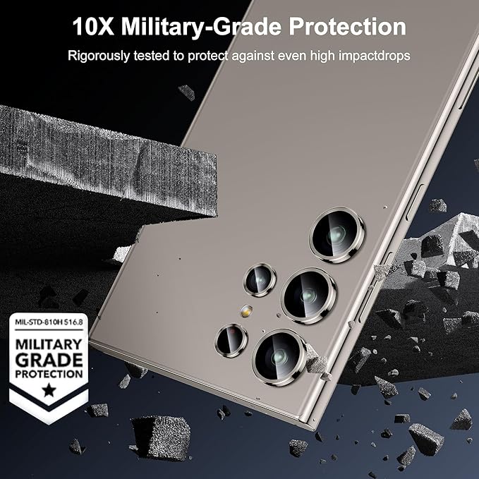 WSKEN for Samsung Galaxy S24 Ultra Camera Lens Protector, Ultra Thin Scratch Resistant 9H Tempered Glass with Aluminum Metal Circle Camera Screen Protector Cover Accessories, Gray