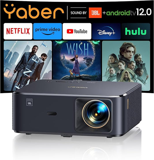 Projector 4K with Google TV, YABER K2s WiFi 6 Bluetooth Projector, Sound by JBL, Dolby Audio, Auto Focus & Keystone,Native 1080P 4K Supported Outdoor Movie Projector with Netflix 7000+ Apps