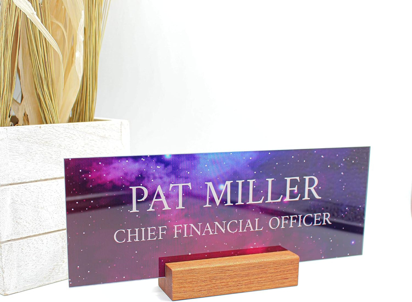 Office Desk Name Plate Personalized | Custom Name Plates for Desks on Acrylic Glass Decor | Office Desk Decor Nameplate | Desk Accessories | Galaxy Sky - (8"x3")