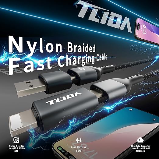 USB C for iPhone Cable, 66W 4 in 1 Charging Cable 4.4FT, Chubby USB A/C to C/liging with Light for iPhone 16e 16 15 14 Pro/MacBook/iPad/Samsung S25/Switch 2, Multi Chargers for All Devices
