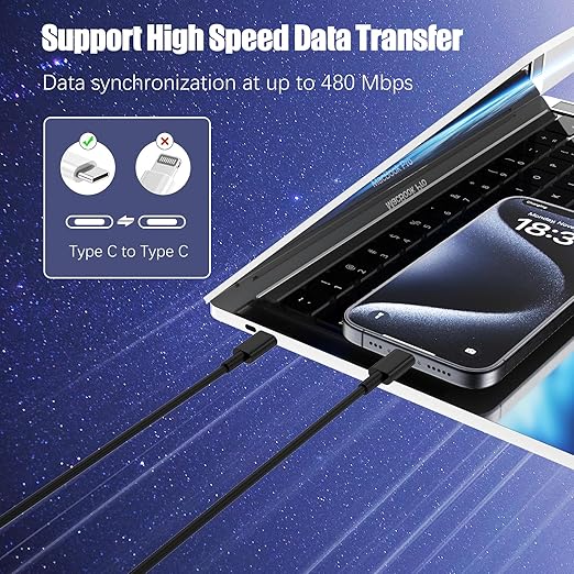 3-Pack Black 3.3FT 60W USB C to USB C Cable, Type C Fast Charging Cable for iPhone Air 17 16e 16 15 Pro Plus Pro Max，for Galaxy S25/S24, for iPad Pro/Air/mini, for MacBook Pro/Air and More