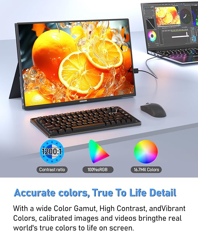 2.5K 144Hz Portable Gaming Monitor 16", 2560x1600, Plug & Play, 100% sRGB, 500nits, 16:10, Eye Care Second Computer Display with Speakers for Laptop, PC, Mac, P-S4/5, Sw-tch, X-BO, USB-C/HDMI, (K16G)