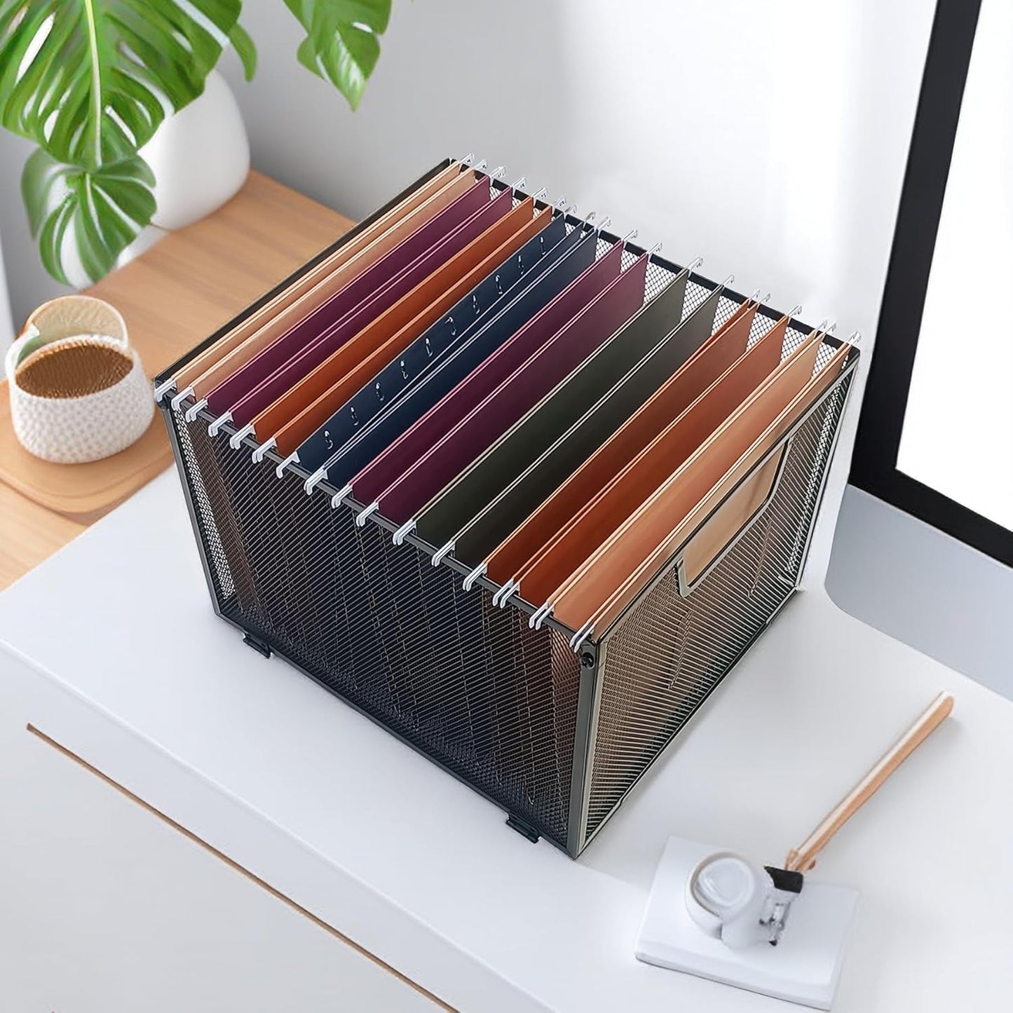 Metal Mesh File Baskets,Hanging File Folder Organizer,Office File Box,Letter Size,Black (2)