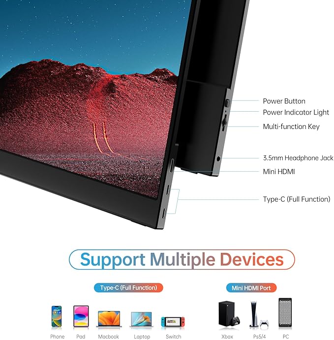 MNN 4K Portable Monitor 15.6" 3840x2160 UHD USB-C HDMI Laptop Monitor, 100% Adobe RGB IPS Computer Gaming Display HDR Travel Monitor w/Speakers & Smart Cover for Laptop Xbox PS5 Switch PC Phone