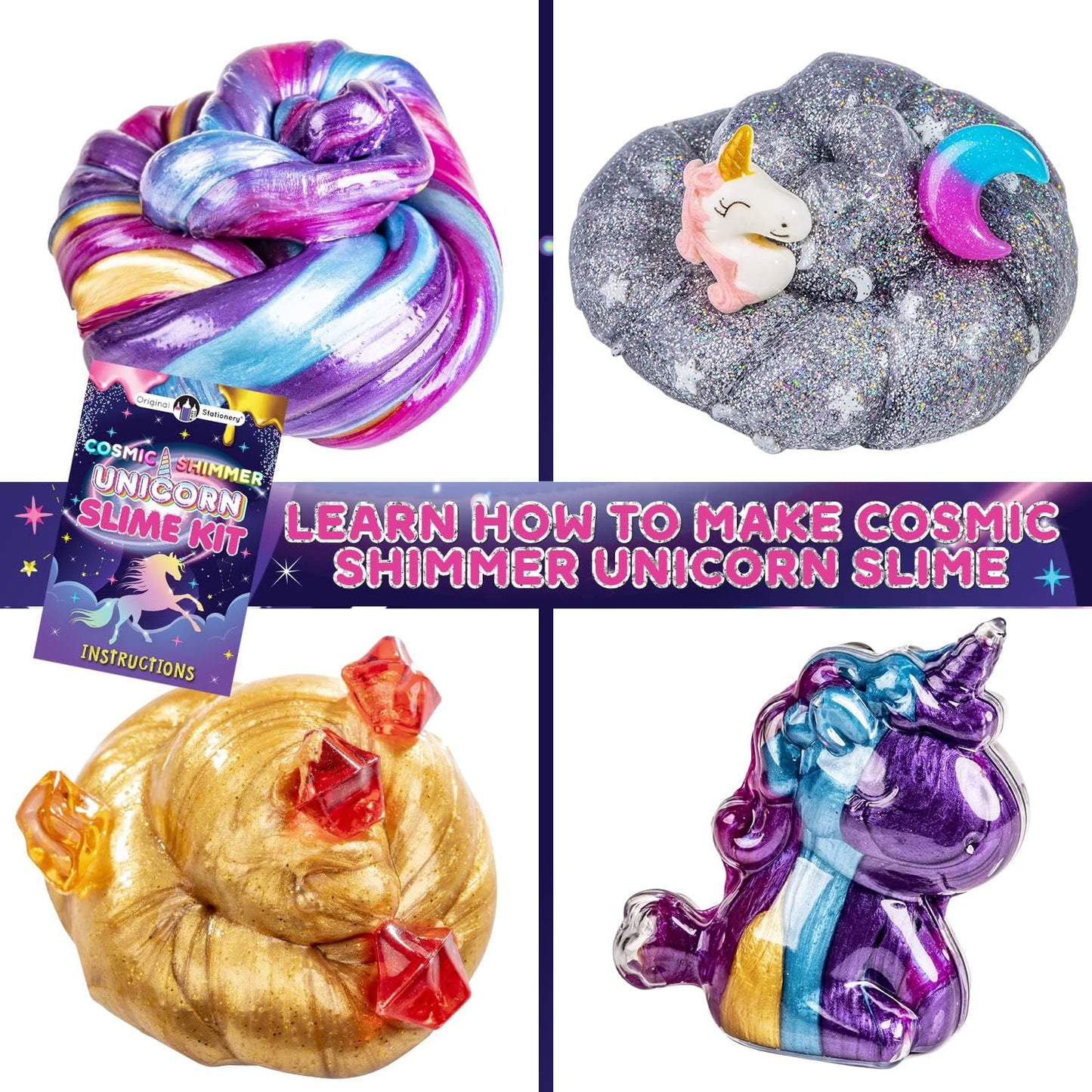 Original Stationery Cosmic Shimmer Unicorn Slime Kit – Creative Crafting Set for Making Enchanting Toys with Galaxy Glitter and Rainbow Hues