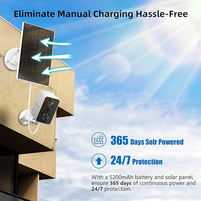 Septekon 2K Security Cameras Wireless Outdoor 2 Pack, Solar Battery Powered Camera with Two Spotlights, PIR Motion Detection Siren, Color Night Vision, 2-Way Audio, IP66 Waterpoof