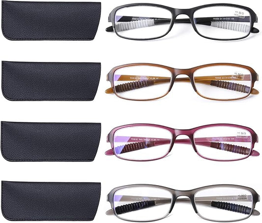 DOOViC 4 Pack Computer Reading Glasses Blue Light Blocking Anti Eyestrain Flexible Lightweight Readers for Women Men 2.5 Strength