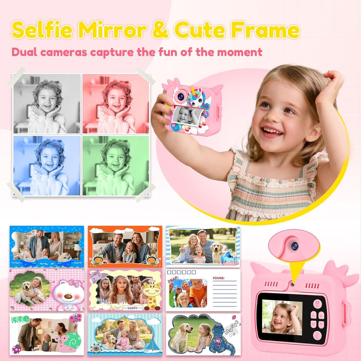 OTJ Kids Camera Instant Print - Selfie Children Digital Camera Toy That Print Photos Christmas Birthday Gifts for Ages 3-12, 4 5 6 7 8 9 10 Year Old Girls Toddler, Travel Portable Video Cameras
