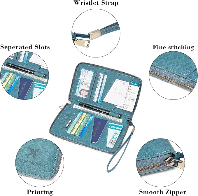 Family Passport Holder Wallet RFID Blocking Zippered Passport Wallet,Women and Men Travel Wallet Ladies Passport Cover