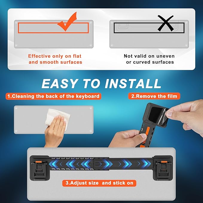 MEKASS Computer Keyboard Stand for Desktop, Adjustable Keyboard Riser, Extendable Holder, Non Slip, Ergonomic Office Desk Accessories for Flat-Back Keyboard Only (Orange)