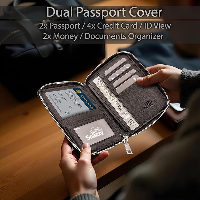 RFID Travel Wallet Passport Holder w/Zipper - Organizer Bag for Travel Documents – Safety Essentials Cover for Men Women