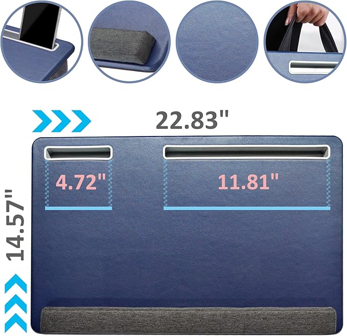 Extra Large Lap Laptop Desk - Full PU Material Mouse Pad Gaming Tray - Portable LapDesk with Phone Holder & Wrist Rest for Notebook, MacBook, Tablet, Bed, Sofa(Blue, Fit Up 17.3-in Laptops)