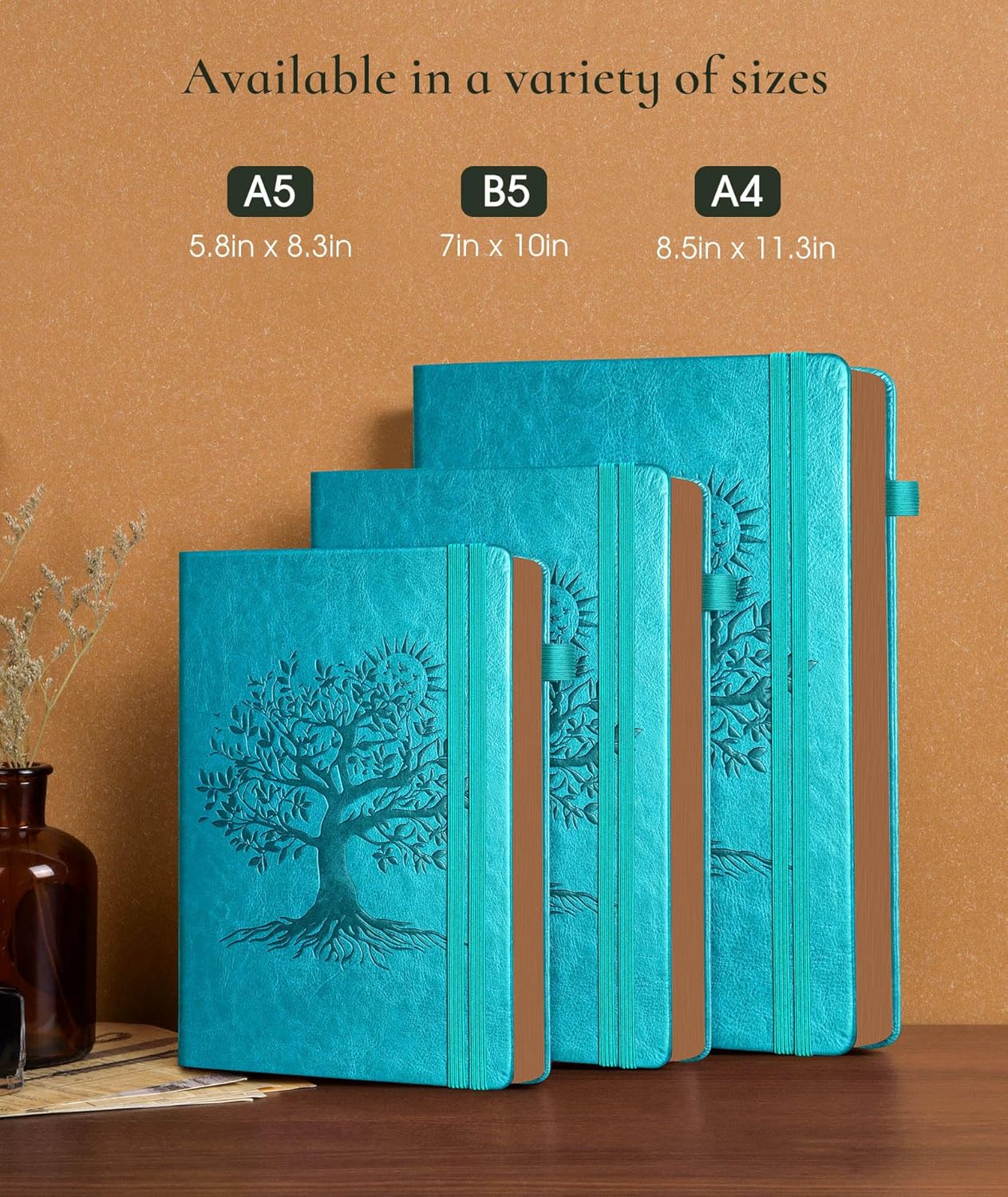 Vintage Leather Journal - 300 Page Lined Journal Notebook with Numbered Pages,A5 Notebook for Women Men,Travel Diary,Daily Journal for Writing, Note Taking, School & Work (5.8" x 8.3")