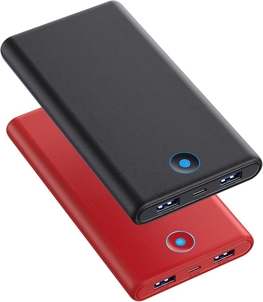 [2 Pack] Portable Charger Power Bank 20000mAh,Ultra Slim Portable Phone Charger with Dual USB Outputs,Backup Charging External Battery Pack Compatible with iPhone 15/14/13/12/11,Android etc-Black+Red