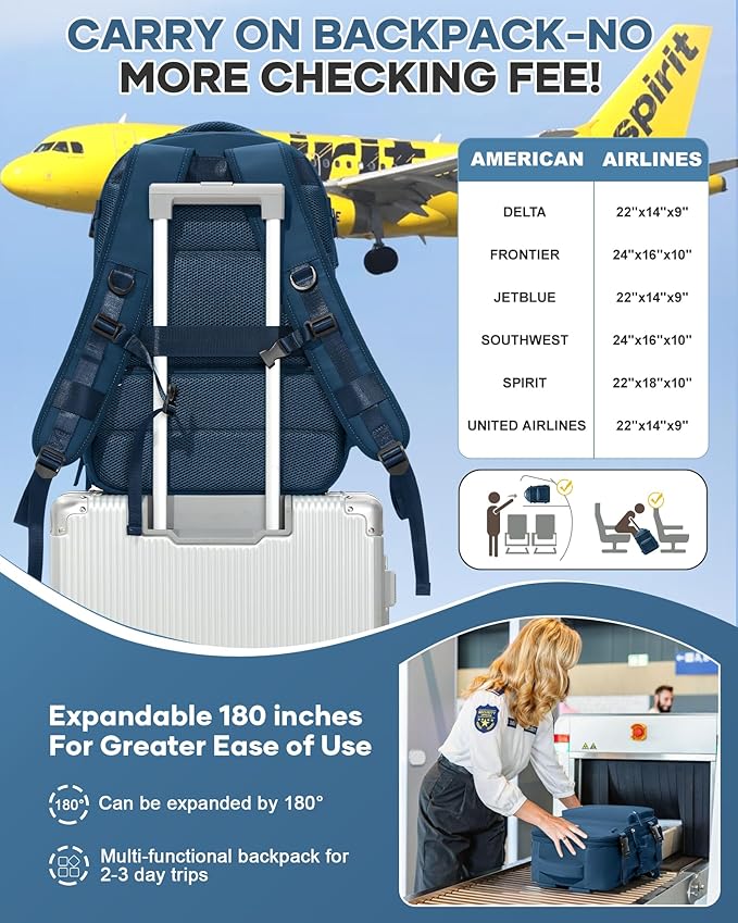 Vacuum Travel Backpack with Pump for Women,Personal Item Carry on Backpacks Flight Approved 18x14x8 inches for Men,Laptop Waterproof Work Compression bags Casual Daypack. Blue.