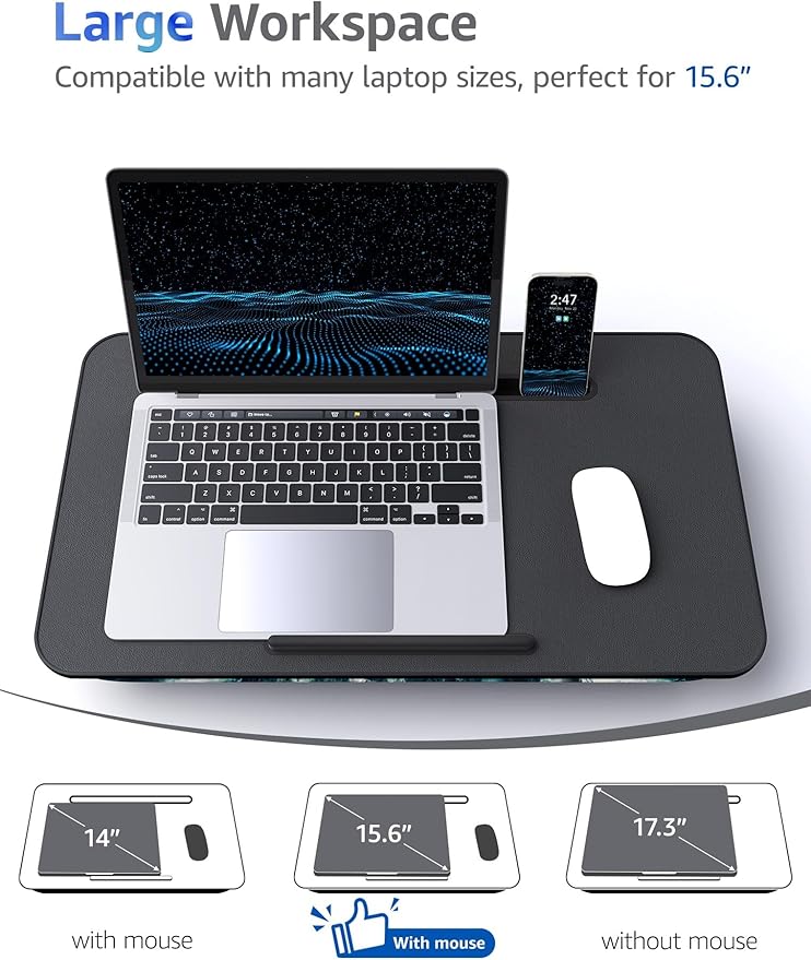 Lap Desk - Portable Laptop Stand & Stand, Fits Up to 17.3 in, Washable Cushion, Built-in Phone Holder & Mouse Pad - Gaming, Eating, Writing, Working on Bed, Couch,Floor - Large, Blue Wave（L.DOCTOR）