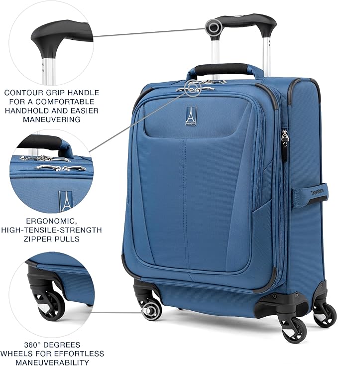 Travelpro Maxlite 5 Softside Expandable Carry on Luggage with 4 Spinner Wheels, Lightweight Suitcase, Men and Women, International, Ensign Blue, Carry on 19-Inch