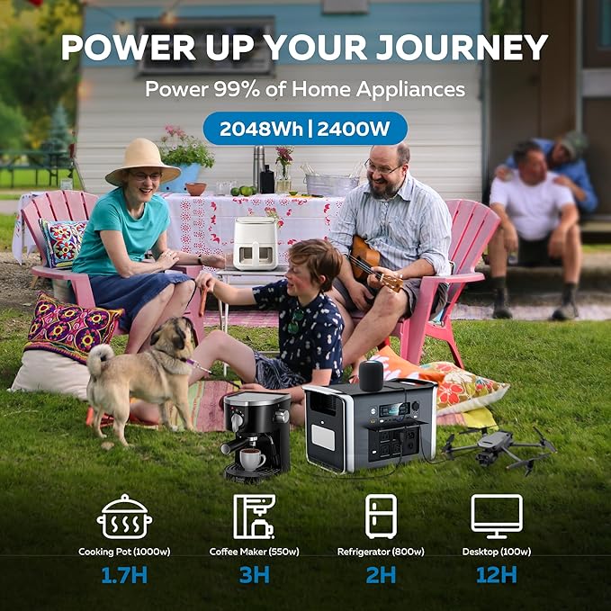 2400W Portable Power Station with 400W Solar Panel - 2048Wh Solar Generator LiFePO4 Battery 1000W AC Output for RV Camping Emergency Backup