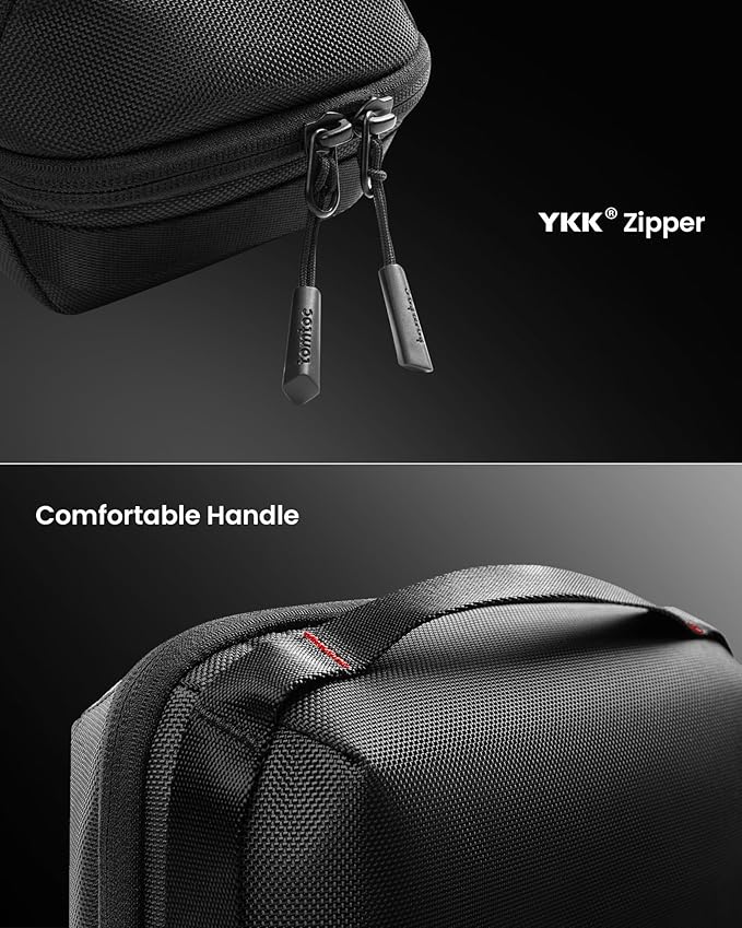 tomtoc Electronic Organizer Accessory Pouch for MacBook Charger, Cables, Power Bank, Hard Drive, Cords, Water-resistant Storage Bag with Removable Card Slots for USB Adapter, Memory Card, Black