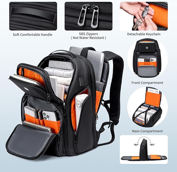 Travel Laptop Backpack for Men, Expandable Water Resistant 15.6 Inch Computer Backpack with USB Port, Mens Hardshell Laptop Bag for Business/Work/College, Black