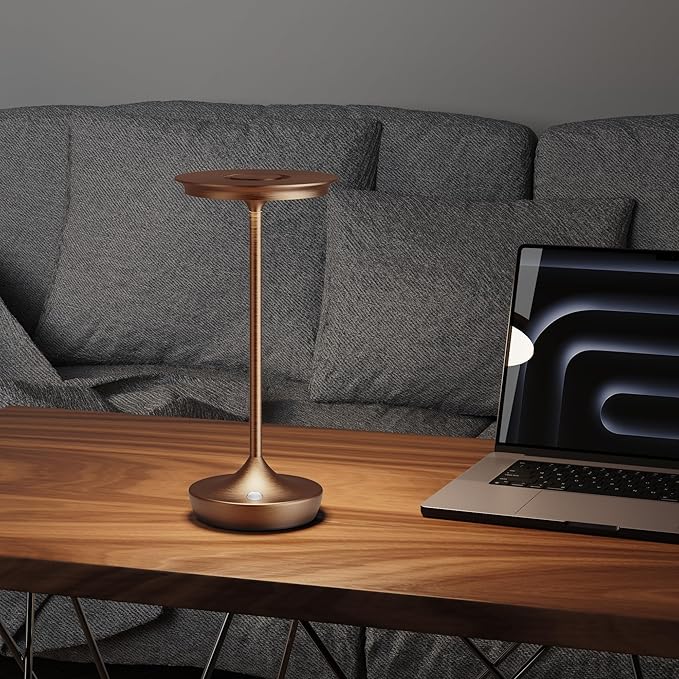 LED Cordless Table Lamp Rechargeable - Outdoor 6000mAh Battery Operated Portable Table Lights 3 Color Stepless Dimming Table Lamps with Memory Function for Patio Restaurant Dining Moka