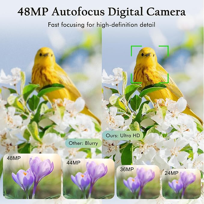 4K Digital Camera for Photography with Front and Rear Lens,48MP Autofocus Vlogging Camera with Flash,Anti-Shake & 16X Zoom for Teens,Adults