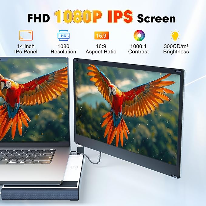 2025 New Upgraded Laptop Screen Extender Portable Monitor,1080P FHD IPS Screen,Monitor Extender for Laptop,Fit for 13-17" Laptops, Plug & Play Compatiable with Wins/Mac/Android/Switch (Detachable 14")