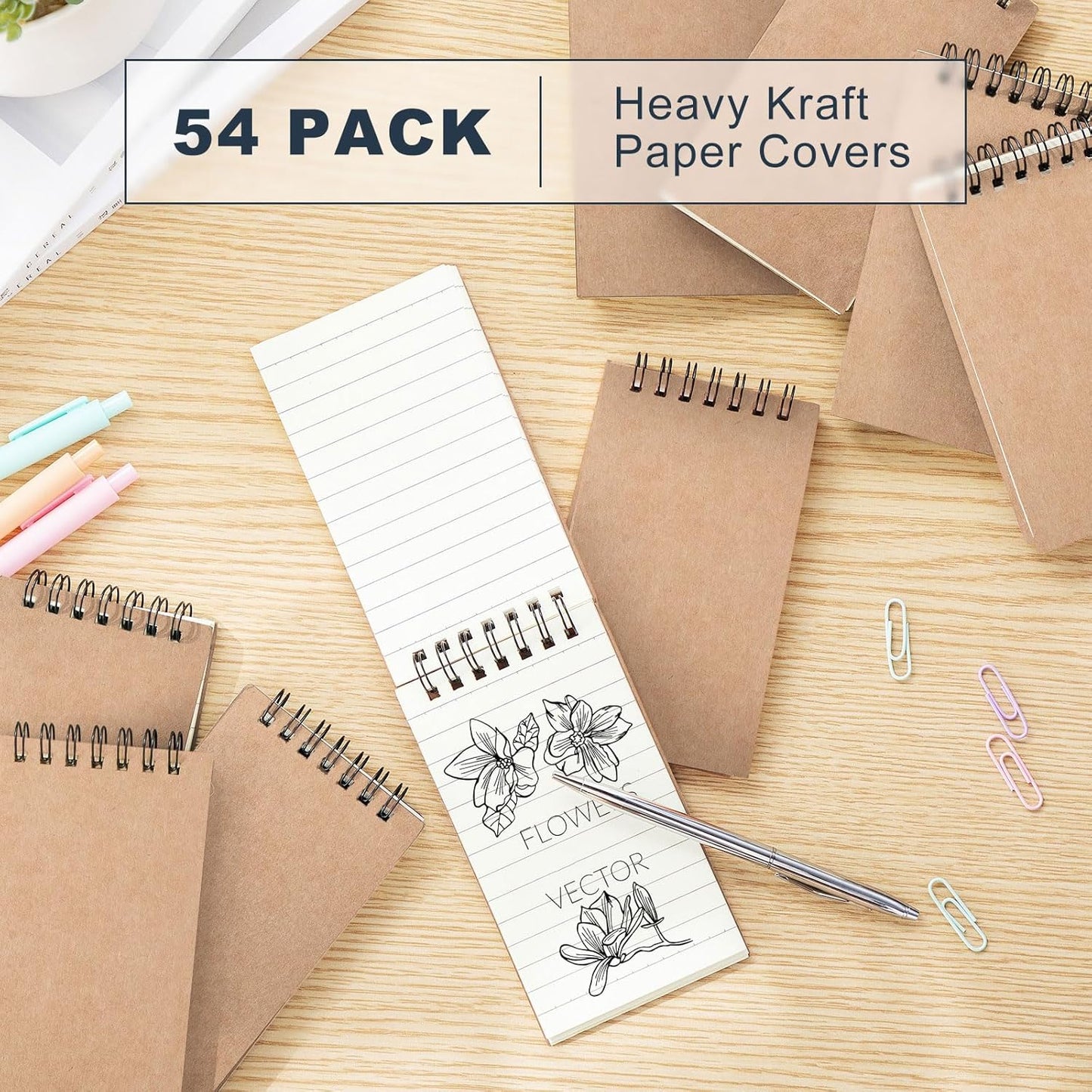 Tenceur 54 Pcs Mini Spiral Notebook 3" x 5" Top Bound Small Spiral Notepads Pocket Notebook Spiral Memo Pads 120 Pages Sketchbook College Ruled Journals for Kids Home Office School (Brown)