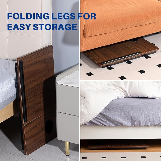 Laptop Desk for Bed Couch, Adjustable Foldable Bed Table with Cup Holder, Breakfast Serving Tray, Portable Laptop Lap Desk Stand for Working Reading Writing Eating Gaming in Bed Sofa Floor(DarkWalnut)