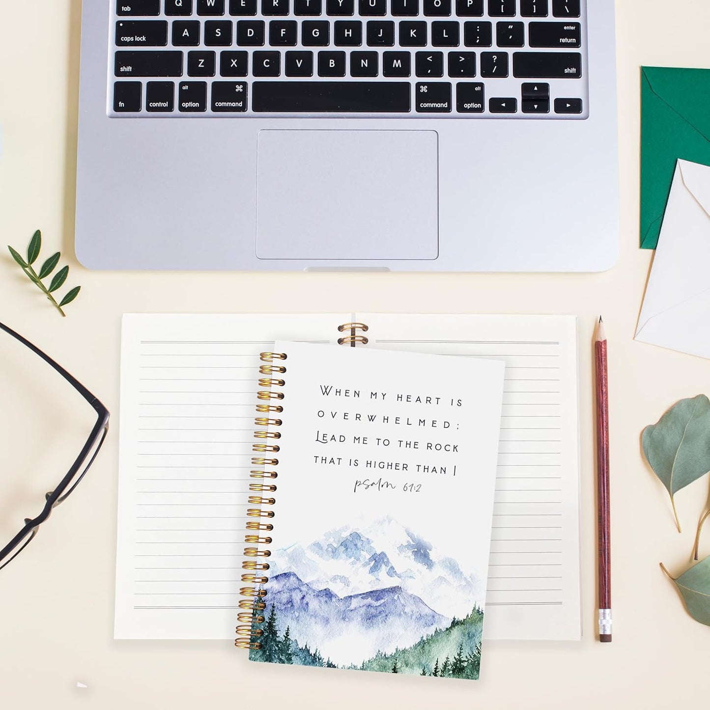 BearCake Christian Notebook Journal, Prayer Journal for Women, Lead Me To the Rock That is Higher Than I Bible Notebooks for Note Taking, Watercolor Mountain Hardcover Spiral Notebook 5.5x8.3