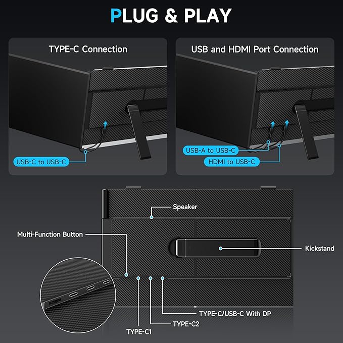 Laptop Screen Extender 0.17" Ultra-Thin, 14.2" FHD 1080P IPS Portable Monitor for Laptop, Dual Screen Travel Monitor Extender Suitable for 13"-17.3" Plug & Play for Windows/Mac/Android/Switch/PS-5
