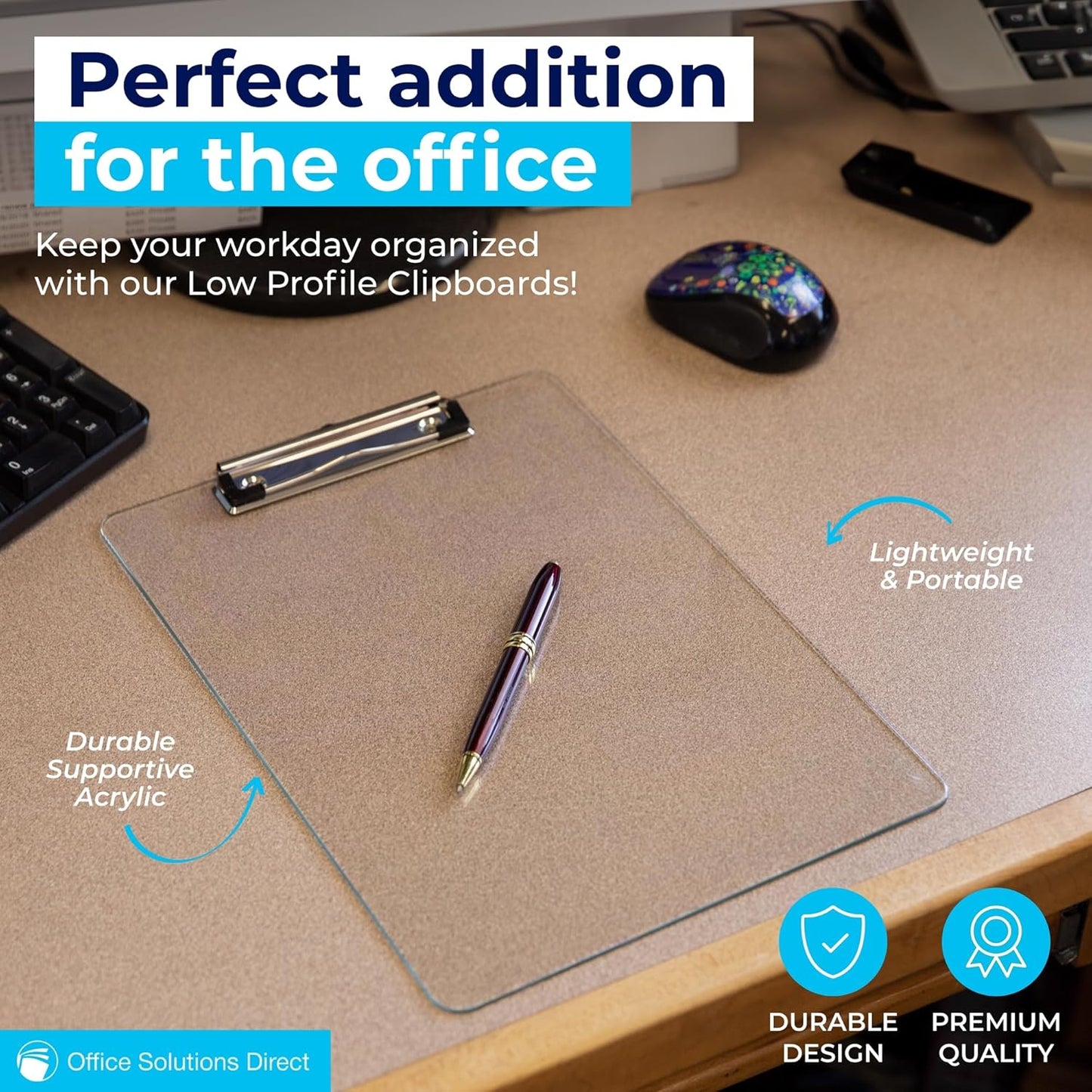 Plastic Clipboards (Set of 6) Transparent Clipboard (Clear) Strong 12.5 x 9 Inch | Holds 100 Sheets! Acrylic Clipboards with Low Profile Clip | Bulk Back to School Supplies for Teachers