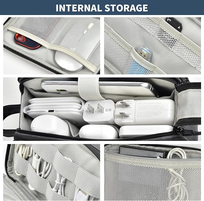 Electronics Organizer, Cable Bag, Travel Essentials Cord Storage Case, Tech Accessories Pouch for Charger, Phone, Power Bank, USB Flash Drive, SD Cards (Box Only)