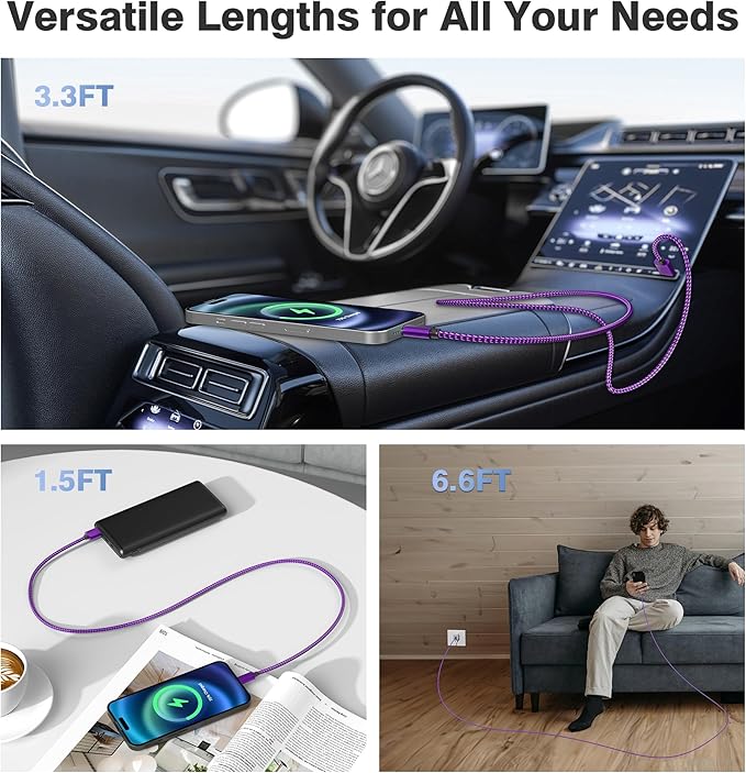 Elebase for Airpods Pro 3 Charging Cord 1.5/3.3/6.6FT,Multi Length USB A to USBC Type C Charger Cable for Apple Airpods 4 4th Generation,AirPod Pro 2 2th 3th,iPhone 17 Air 16 16e 15 Pro Max Plus